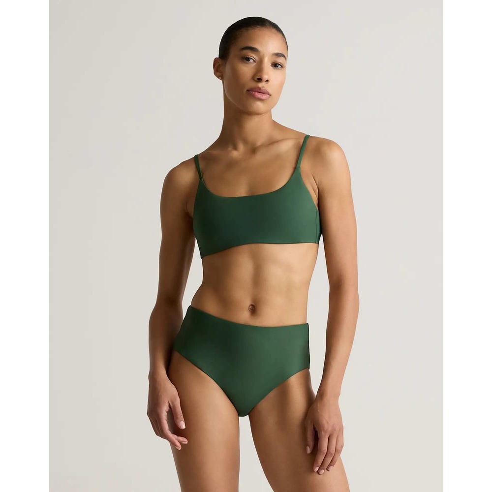 Quince Italian Scoop Neck Bikini Top Palm Green Recycled Swim Small Vacation